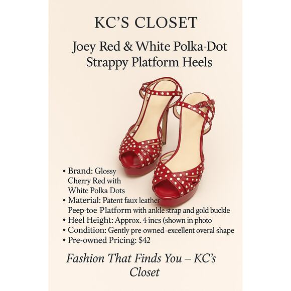 Joey Red & White Polka-Dot Strappy Platform Heels Sz 7.5 - Picture 5 of 5